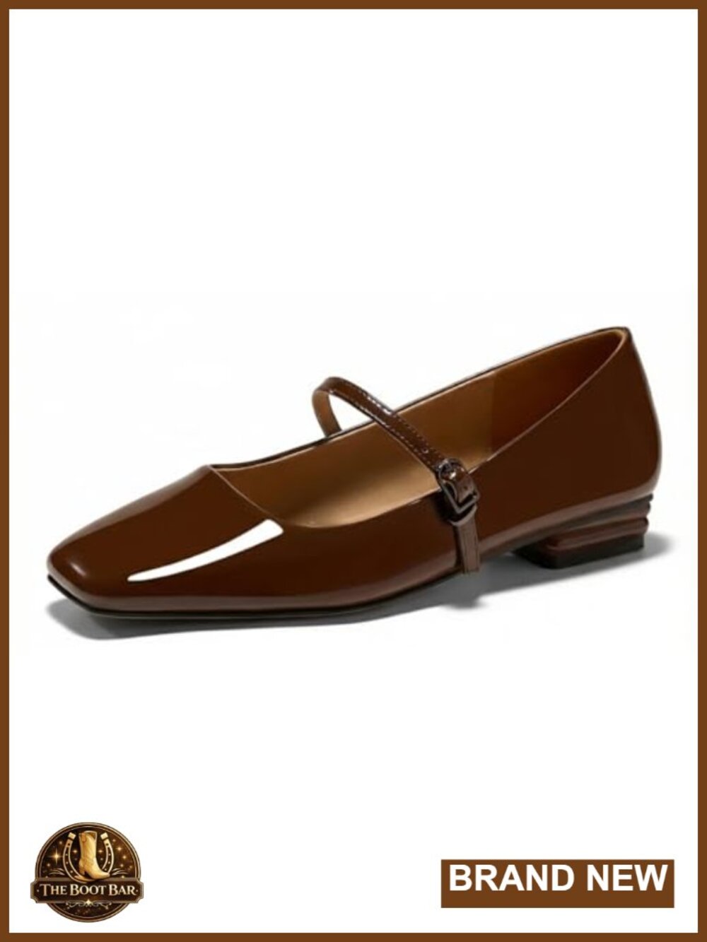 Women's Faux Leather Mary Jane Flats Closed Square Toe Ankle Strap Buckle